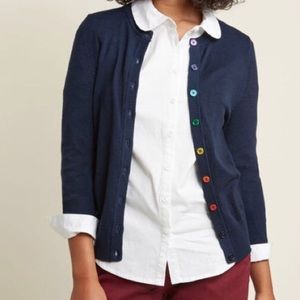 FERVOUR BLUE RAINBOW BUTTON CARDIGAN